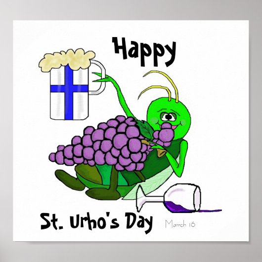 St. Urho's Day Poster mit Betrunkenem Grasshopper (Vorne)