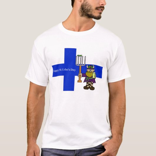 St. Urho's Day T - Shirt mit finnischer Flagge (Vorderseite)