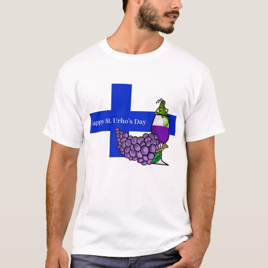 St. Urho's Day T - Shirt mit Grasshopper und Traub (Vorderseite)