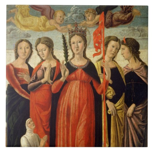 St Ursula und vier Heilige (Tempera auf Platte) Fliese (Vorderseite)