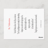 St. Valentina-Gebetskarte Postkarte (Rückseite)