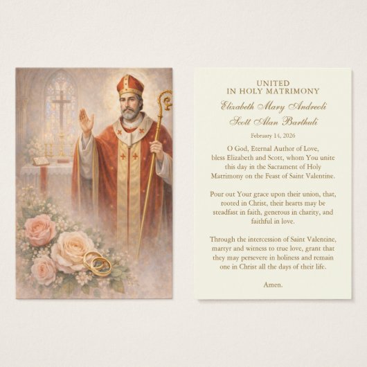 St. Valentine Catholic Wedding Prayer Card (Vorne & Hinten)