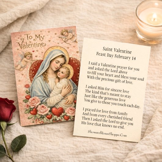 St. Valentine Prayer Poem Religious - Holy Card Visitenkarte