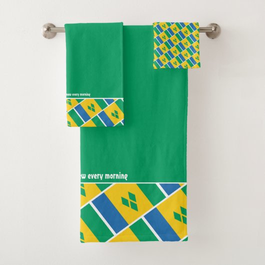 ST VINCENT FLAG Personalisierte Schrift GRÜNE Badhandtuch Set (Insitu)