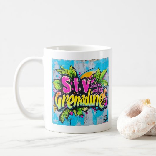 St. Vincent Graffiti Vibes: Island Street Art Ed Kaffeetasse (Mit Donut)