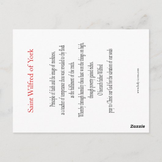 St. Wilfred of York Prayer Card Postkarte (Rückseite)