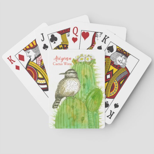 Staat Bird of Arizona Cactus Wren Wassercolor Spielkarten (Rückseite)