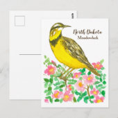 Staat Bird of North Dakota Meadowlark Rose Postkarte (Vorne/Hinten)