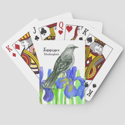 Staat Bird of Tennessee Mockingbird Iris Blume Spielkarten (Rückseite)