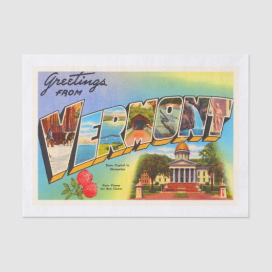 Staat der alten Vintagen Reise-Andenkens Vermont Seidenpapier (Vorderseite)