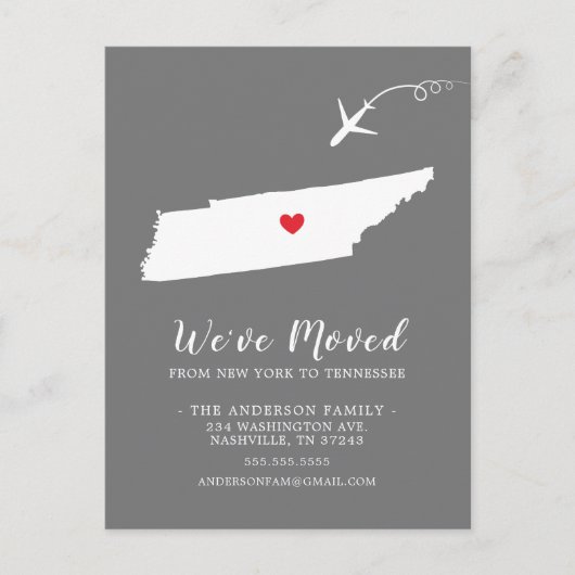 Staat der Ankündigung verschieben TENNESSEE Postka Postkarte (Vorderseite)