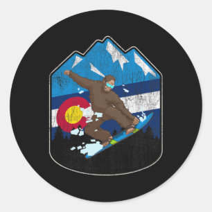Staat der Colorado Flag Snowboarden Geschenk Bigfo Runder Aufkleber