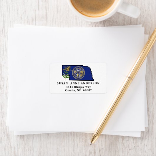 Staat der Flagge von Nebraska mit Staat Blume Gold Adressaufkleber (Insitu)