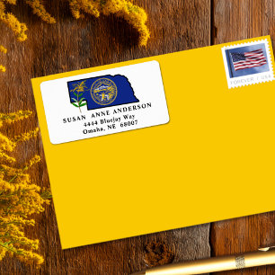 Staat der Flagge von Nebraska mit Staat Blume Gold Adressaufkleber