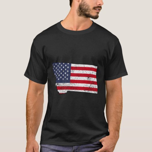 Staat der Montana-Kontur mit US-Flagge Add026a T-Shirt (Vorderseite)