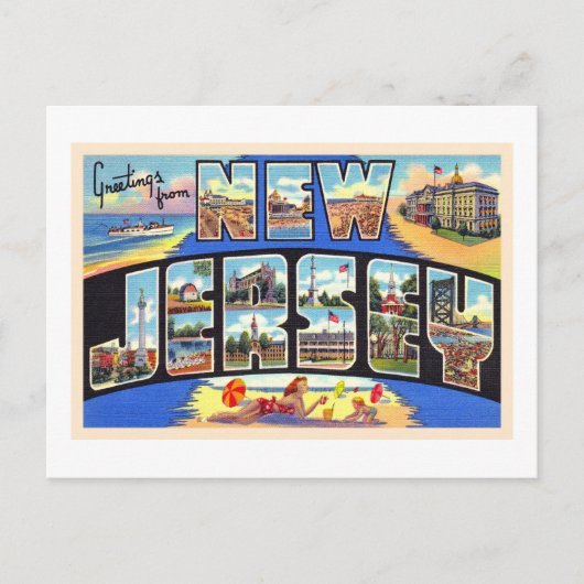 Staat der Vintagen Postkarte New Jersey (Vorderseite)