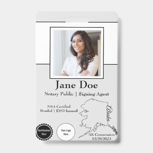 Staat des Alaska Notar Public Abzeichen mit QR-Cod Ausweis (Front)