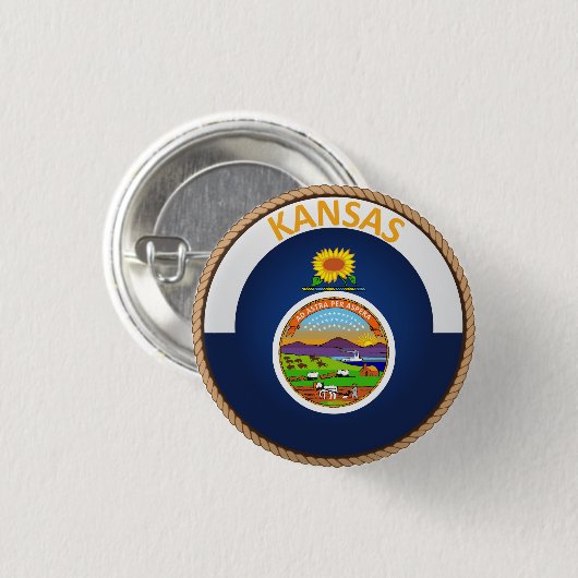 Staat des Kansas-Flaggen-Siegel-Knopfes Button (Vorne & Hinten)