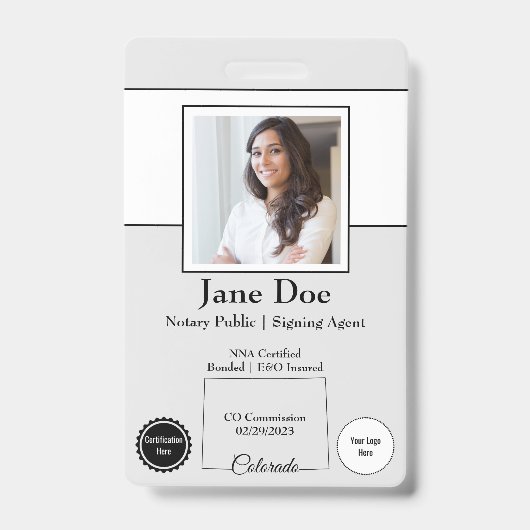 Staat des Notars von Colorado mit QR-Code Ausweis (Vorderseite)