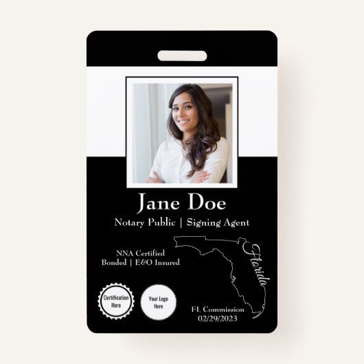 Staat des Notars von Florida mit QR-Code Ausweis (Vorderseite)