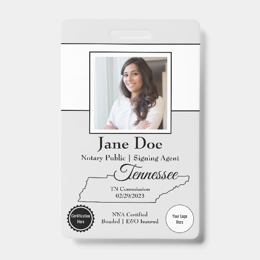 Staat des Notars von Tennessee mit QR-Code Ausweis (Vorderseite)