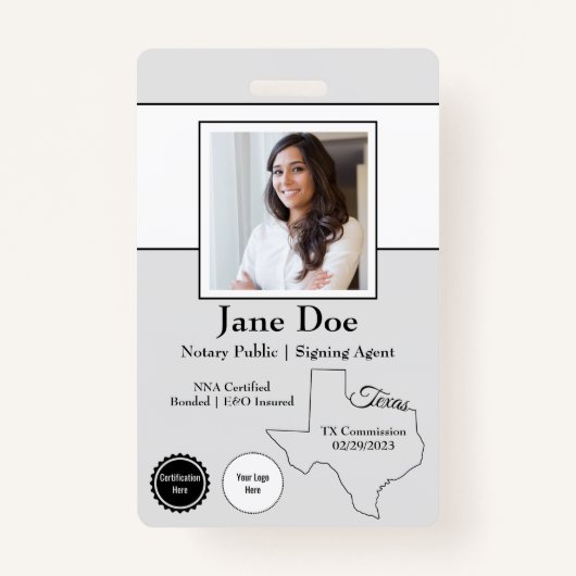 Staat des Notars von Texas mit QR-Code Ausweis (Vorderseite)