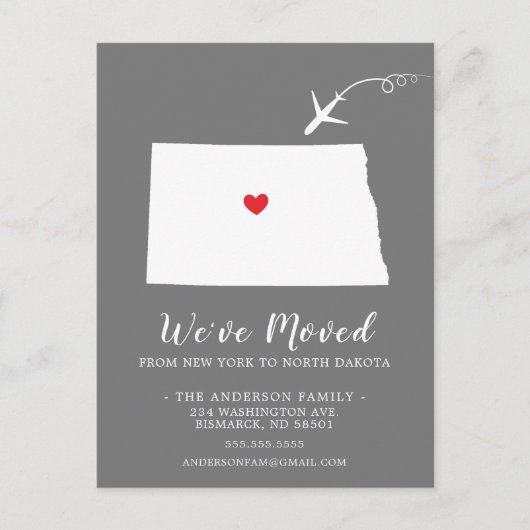 Staat für die Ankündigung verschieben NORTH DAKOTA Postkarte (Vorderseite)