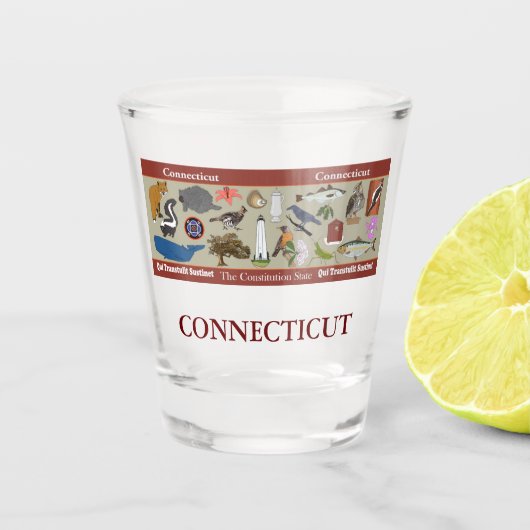 Staat-Gedenkglas von Connecticut Schnapsglas (Vorderseite)