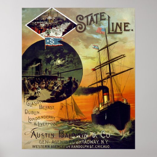 Staat Line Vintage Schifffahrt Art Poster (Vorne)