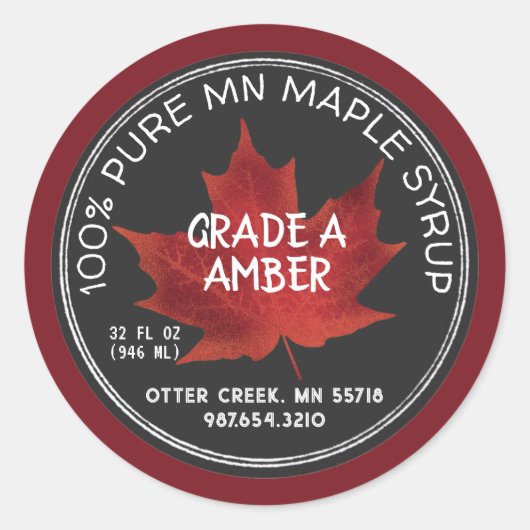 Staat Name Ahornsirup Chalkboard Stil Rotes Leaf Runder Aufkleber (Vorderseite)