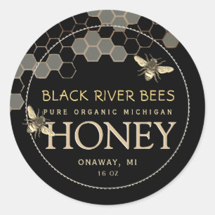 Staat Name Honey Tag Bees und Honeycomb Black Runder Aufkleber