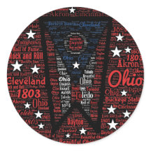 Staat Ohio Word Art Round Sticker, Glossy