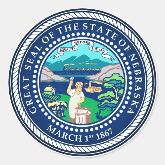 Staat Siegel Nebraska Runder Aufkleber (Vorderseite)