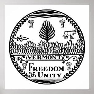 Staat Siegel von Vermont in Schwarzweiß-T - Shirt Poster
