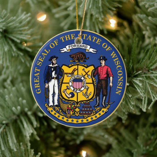 Staat Siegel Wisconsin Keramik Ornament (Baum)