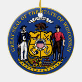 Staat Siegel Wisconsin Keramik Ornament (Hinten)