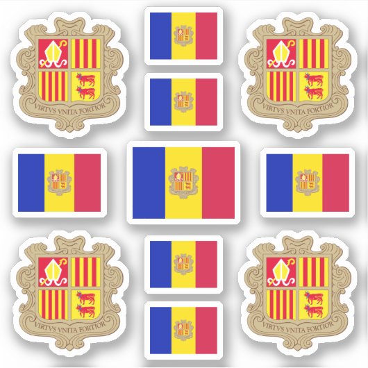 Staat-Symbole/Wappen und Flagge Andorras Aufkleber (Vorderseite)