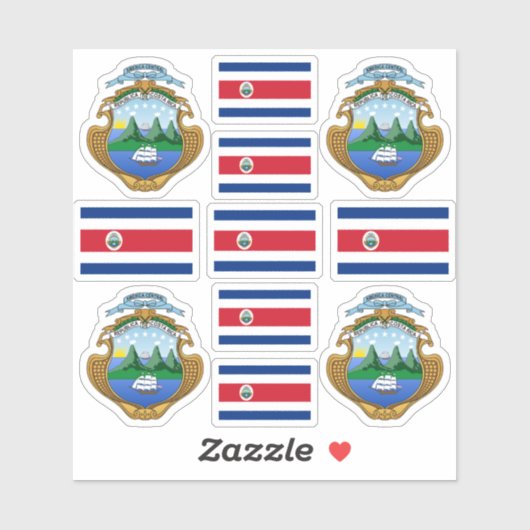 Staat-Symbole / Wappen und Flagge Costa Ricas Aufkleber (Blatt)