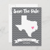 Staat Texas Zickzack Save the Date Herzkarte Art Ankündigungspostkarte (Vorne/Hinten)
