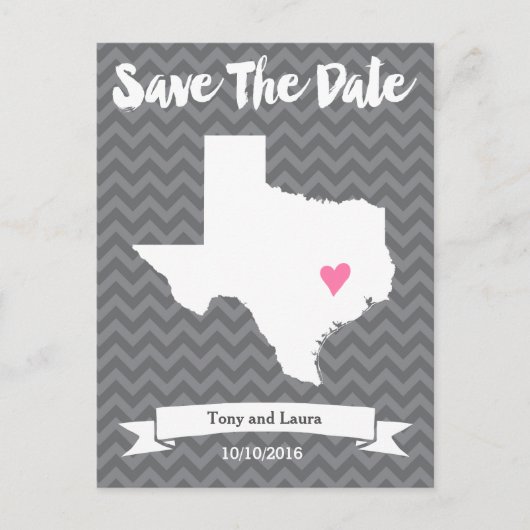 Staat Texas Zickzack Save the Date Herzkarte Art Ankündigungspostkarte (Vorderseite)