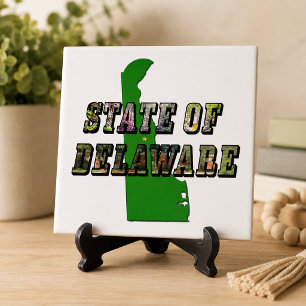 Staat von Delaware Picture Text & Map Kontur Fliese