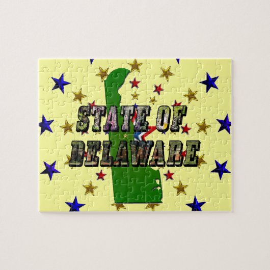 Staat von Delaware Picture Text & Map Kontur Puzzle (Horizontal)