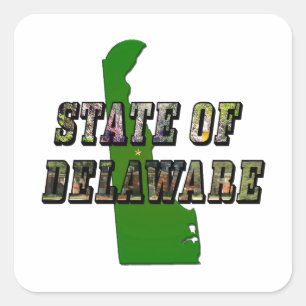 Staat von Delaware Picture Text & Map Kontur Quadratischer Aufkleber