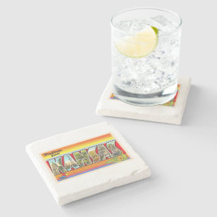 Staat von Kansas KS Vintager Großbuchstabe Postka Steinuntersetzer