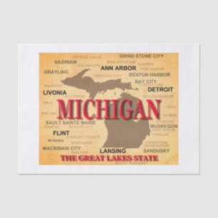 Staat von Michigan-Karte, Detroit, Lansing Seidenpapier