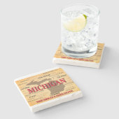 Staat von Michigan Map, Detroit, Lansing Steinuntersetzer (Seitenansicht)