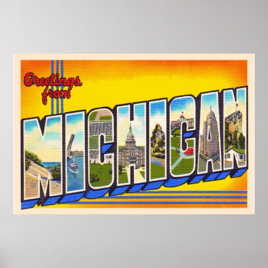 Staat von Michigan MI Vintager Großbuchstabe Postk Poster (Vorne)