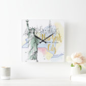 Staat von New York | Freiheitsstatue Quadratische Wanduhr (Zuhause)