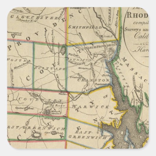 Staat von Rhode Island 3 Quadratischer Aufkleber (Vorderseite)