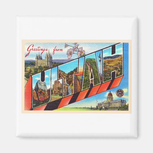 Staat von Utah UT Vintager Großbuchstabe Postkarte Magnet (Vorne)